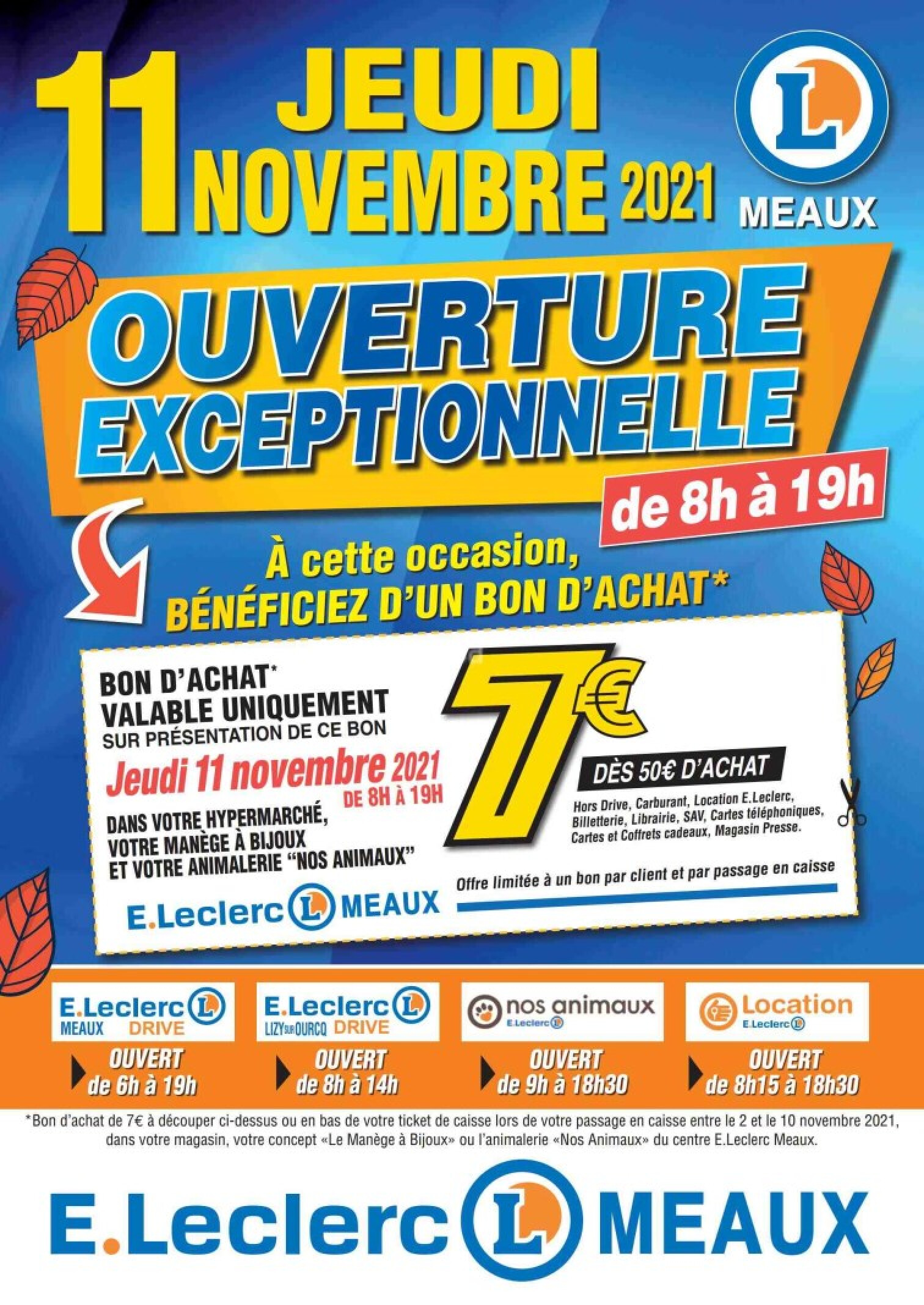 E. LECLERC Jeudi 11 novembre 2021 ouverture exceptionnelle