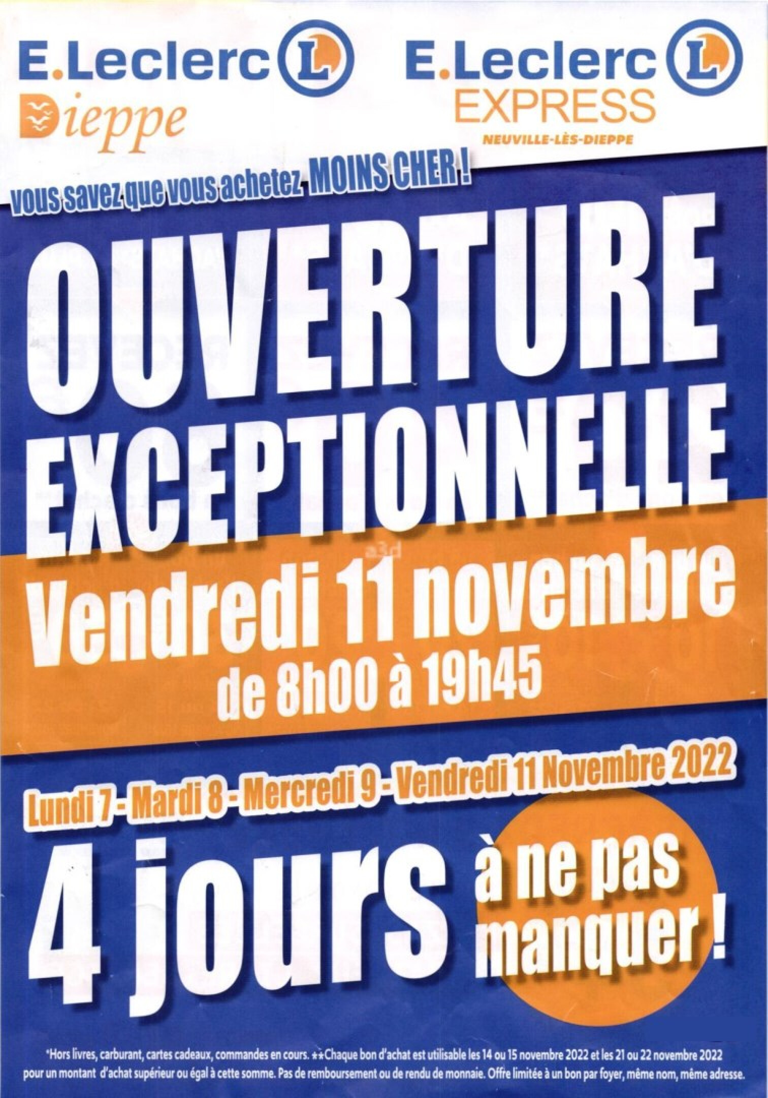 E. LECLERC Ouverture exceptionnelle vendredi 11 novembre