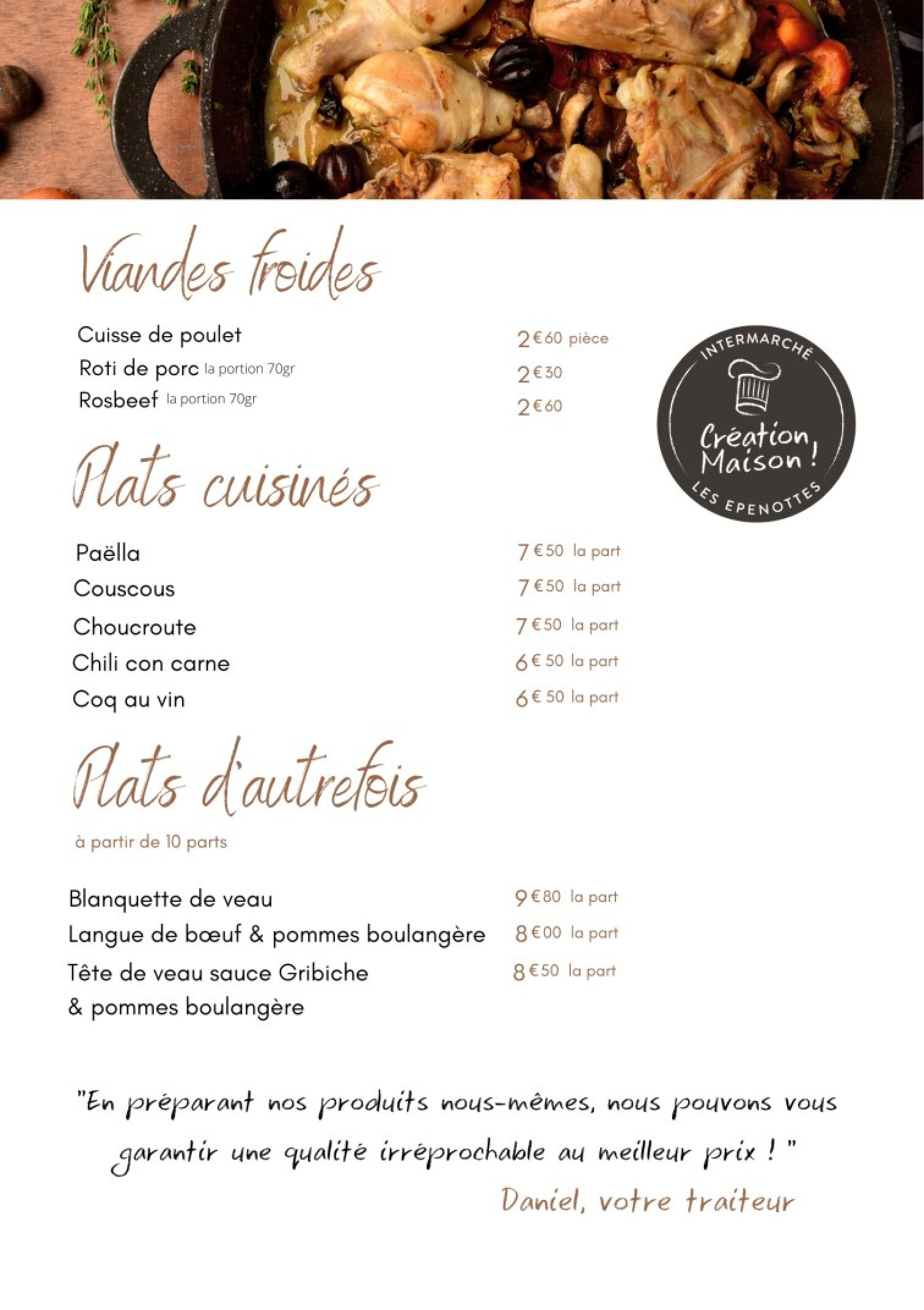 INTERMARCHE La carte de nos traiteurs